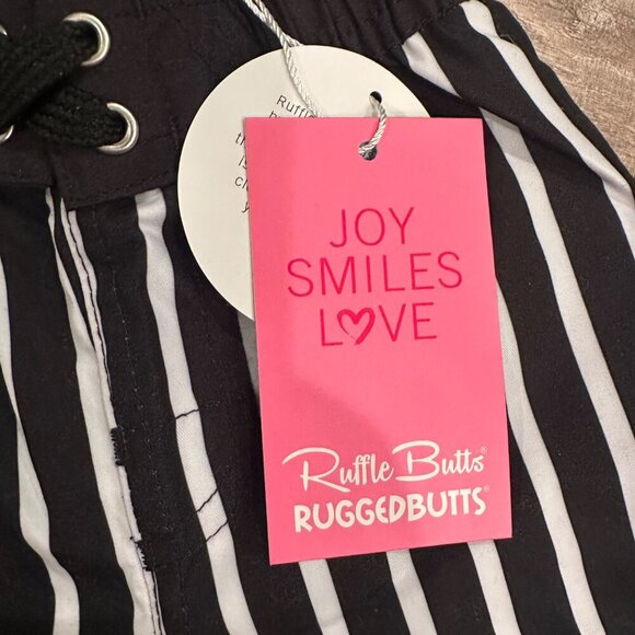 RUFFLE BUTTS BOYS BLACK STRIPED SWIM TRUNK SHORTS NEW 3-6 MONTHS - Picture 3 of 6